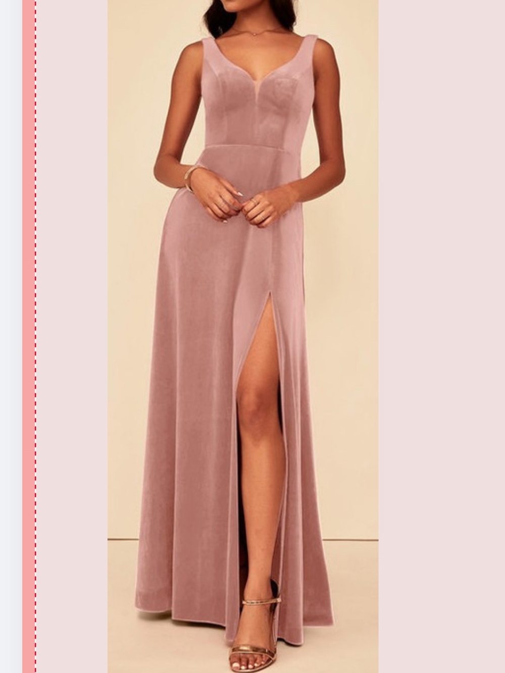 Azazie Dusty Rose Velvet Maxi Dress with Side Slit - Verona Style